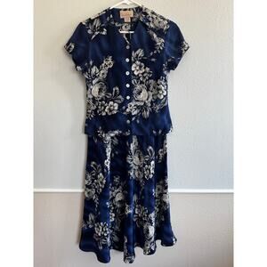 Vintage 100% Silk Designed by Pat Argenti Floral Top and Skirt Set